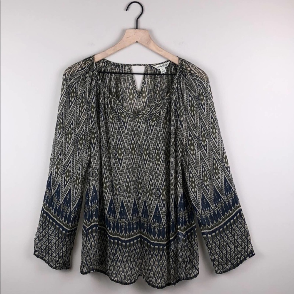 Lucky Brand Sheer Long-Sleeve Flowy Top (Small)